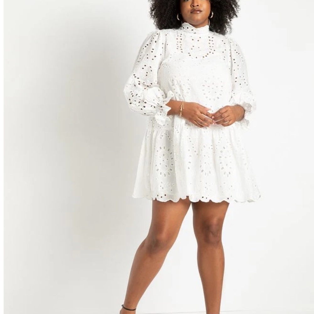 ELOQUII Elegant White Eyelet Dress 14W